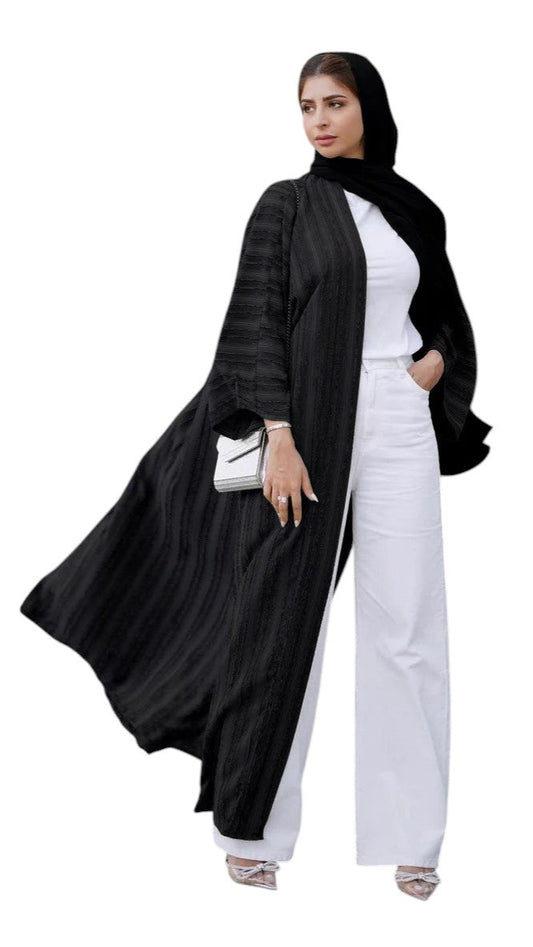 Textured Stripe Fabric Black Abaya