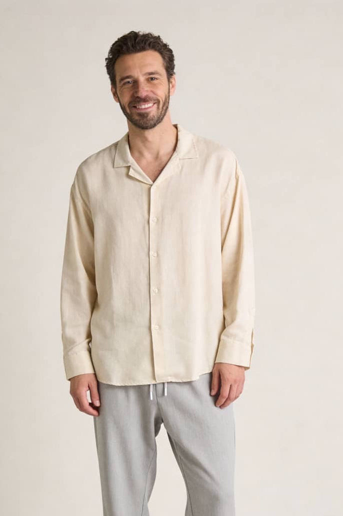 Apache Collar Back Pleated Long Sleeve Shirt - Beige