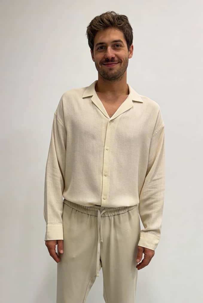 Apache Collar Back Pleated Long Sleeve Shirt - Ecru