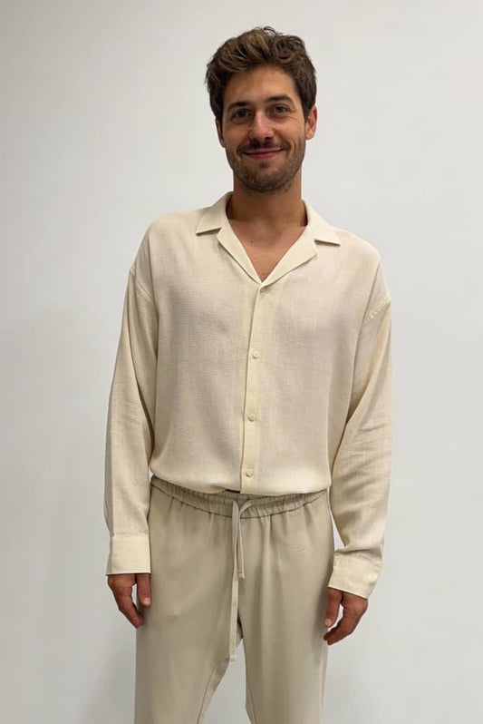 Apache Collar Back Pleated Long Sleeve Shirt - Ecru