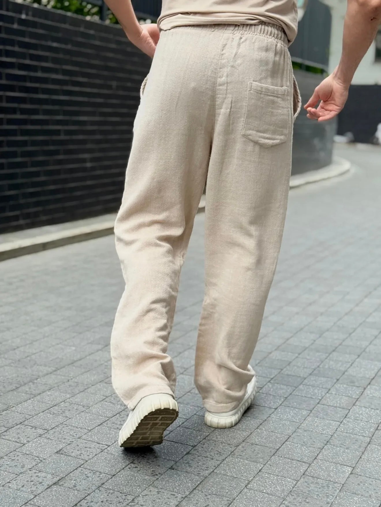 Baggy Panama Linen Trousers - Beige