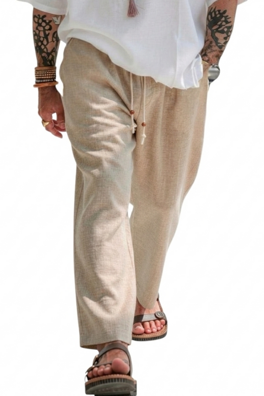 Cotton Relaxed Baggy Pants - Beige