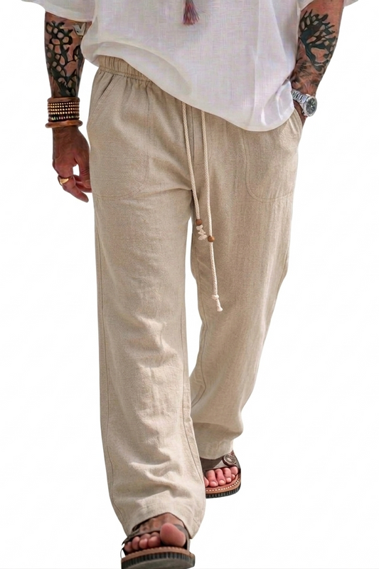 Linen Chino Baggy Pants - Beige