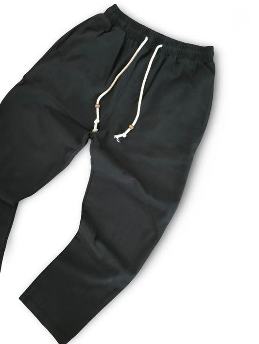 Baggy Gabardine Cotton Pants - Black