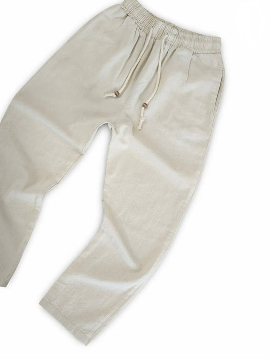 Baggy Gabardine Cotton Pants - White