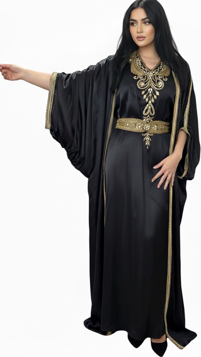 Black Embroidered 3-Piece Abaya Set