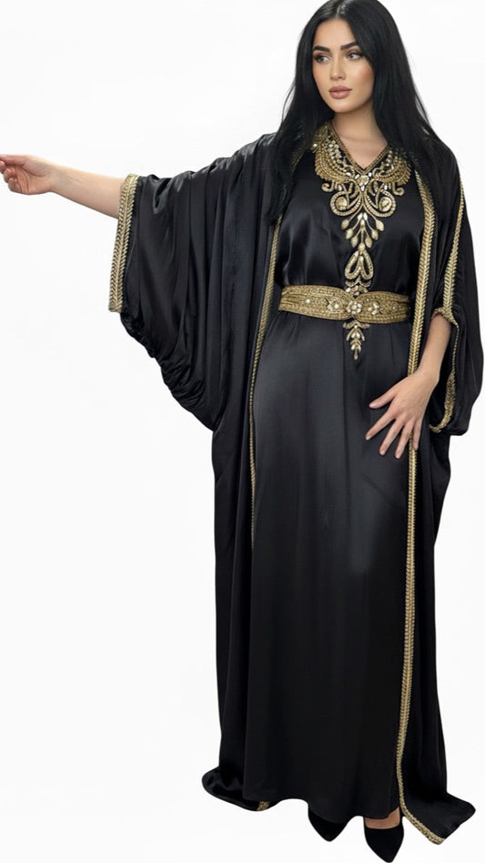 Black Embroidered 3-Piece Abaya Set