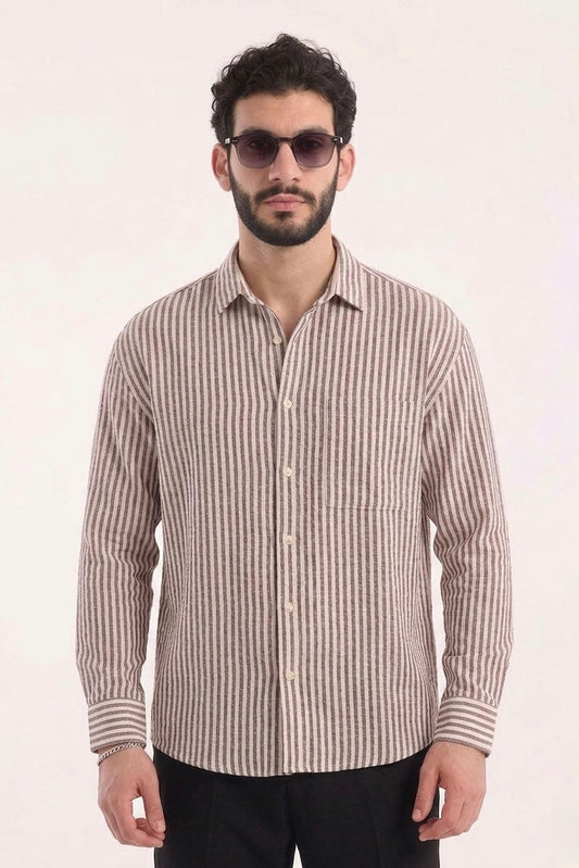 Stand Collar Long Sleeve Muslin Shirt- Burgundy
