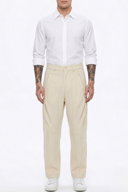 Baggy Pants with Back Pocket - Beige