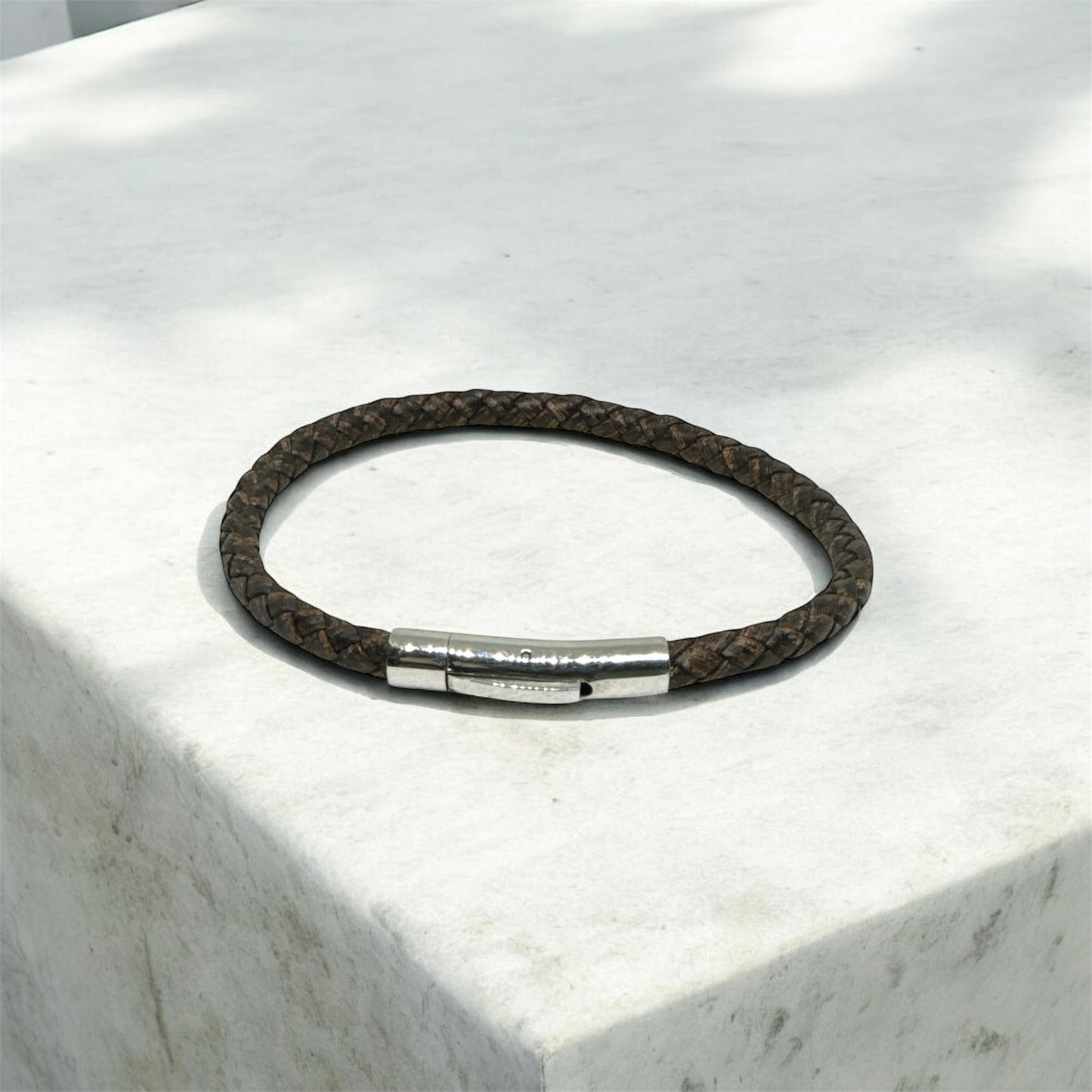 Zircon Clasp Cross Braided Brown Natural Leather Bracelet