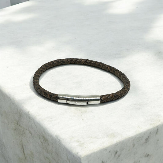 Zircon Clasp Cross Braided Brown Natural Leather Bracelet