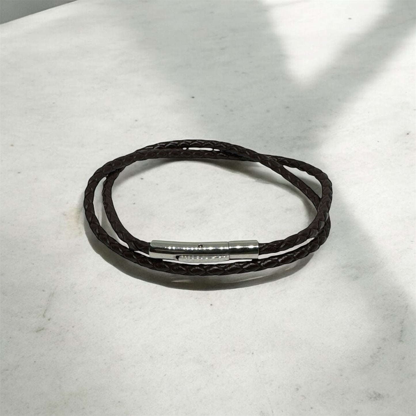 Zircon  Clasp Wrap Antique Dark Brown Natural Leather Bracelet
