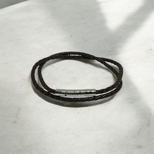 Zircon  Clasp Wrap Antique Dark Brown Natural Leather Bracelet