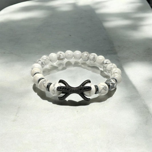 Howlite Natural Stone Bracelet – Black Zircon Bow Detail