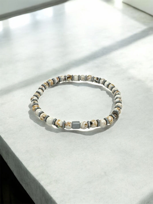 Howlite Natural Stone Bracelet – Silver Hematite Detail