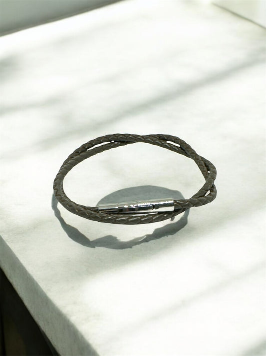 Zircon Clasp Wrap Khaki Natural Leather Bracelet