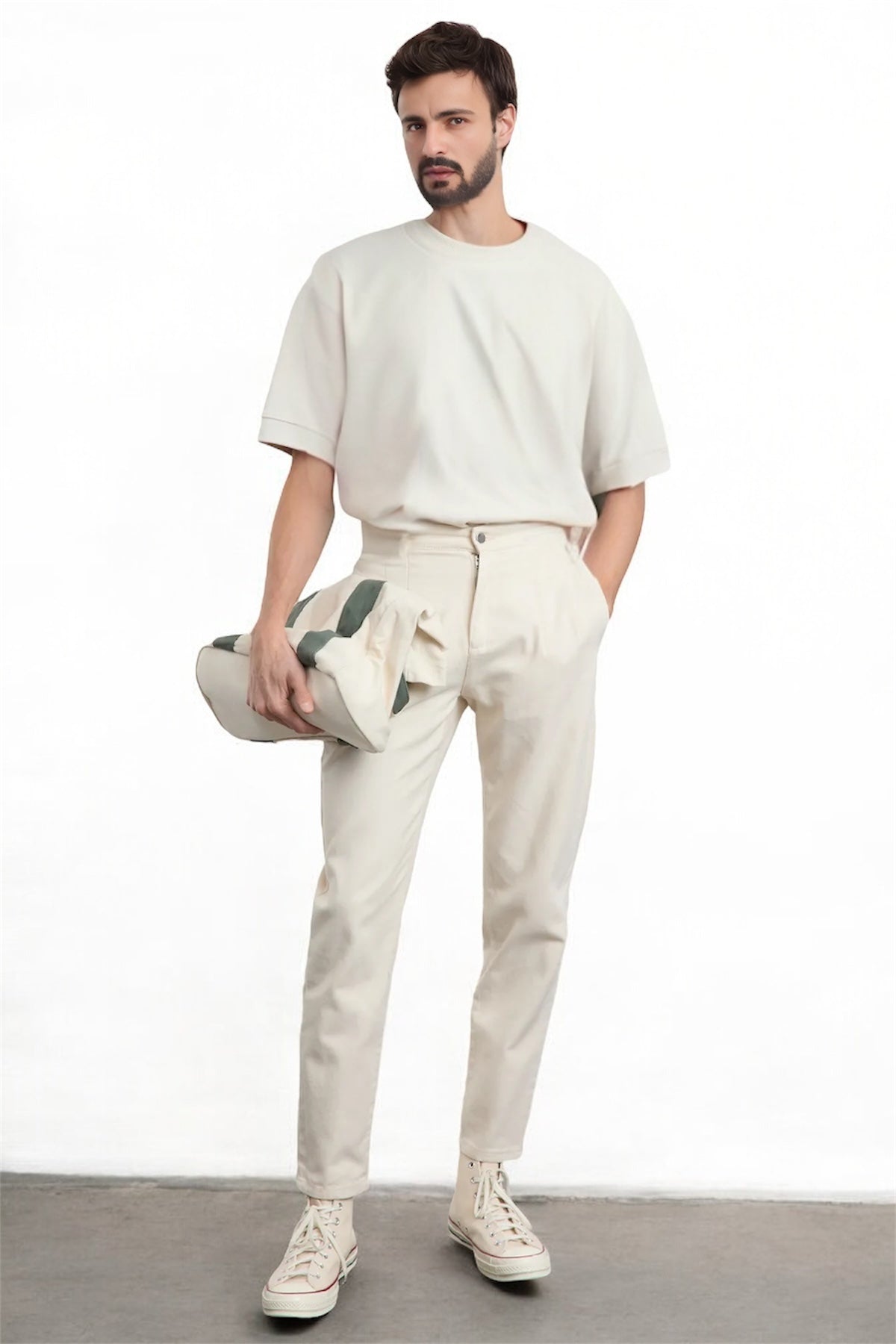 Stone Stitched Balloon Fit Gabardine Trousers