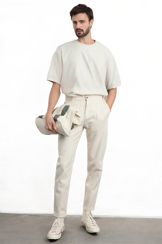 Stone Stitched Balloon Fit Gabardine Trousers