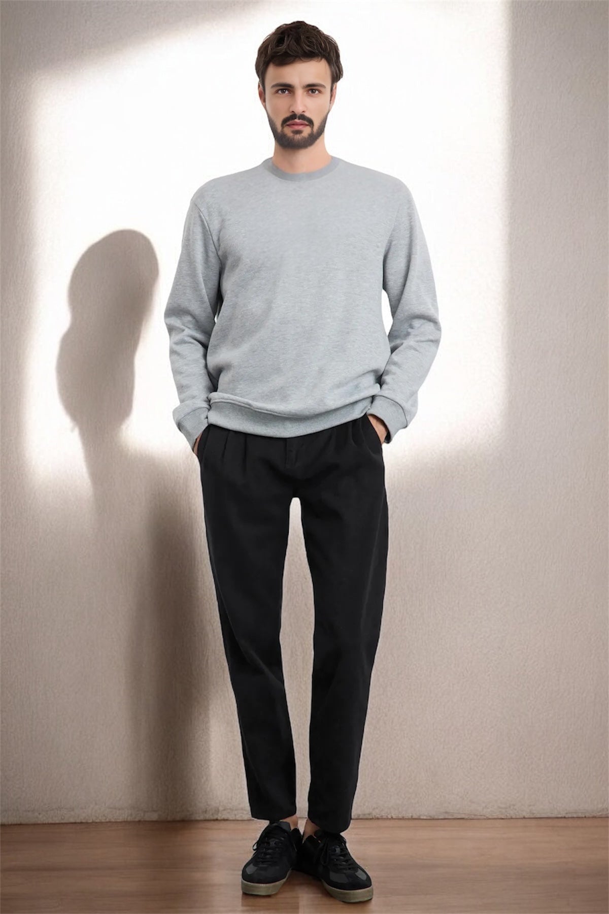 Black Stitched Balloon Fit Gabardine Trousers