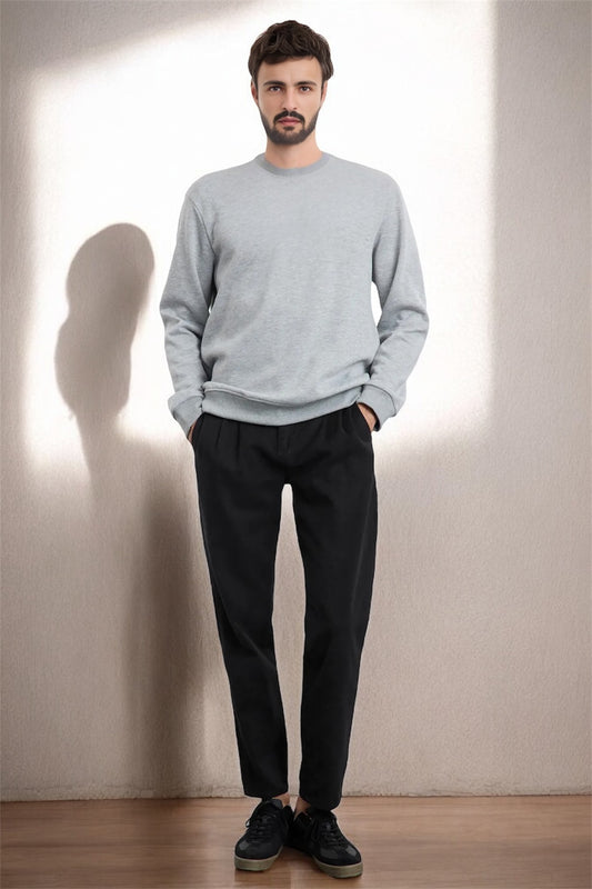 Black Stitched Balloon Fit Gabardine Trousers