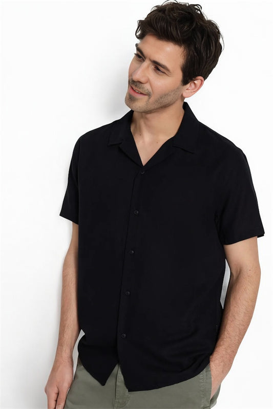 Black Relaxed Fit Short Sleeve Shirt