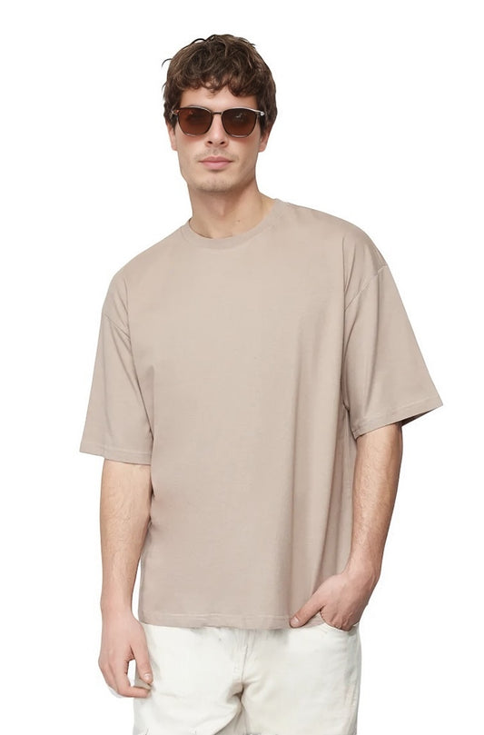 Oversize Mink Colored Cotton T-Shirt