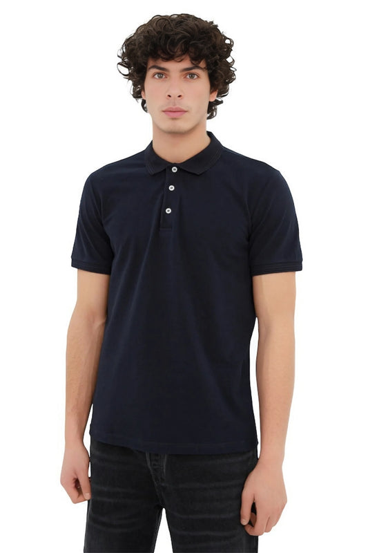 Navy Blue Slim Fit TexTured Polo Collar T-Shirt