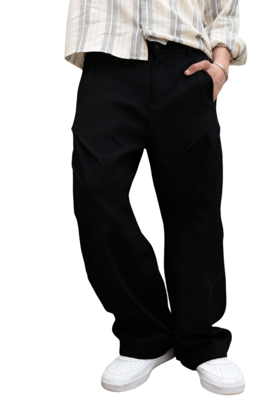 Baggy Pants with Back Pocket - Black