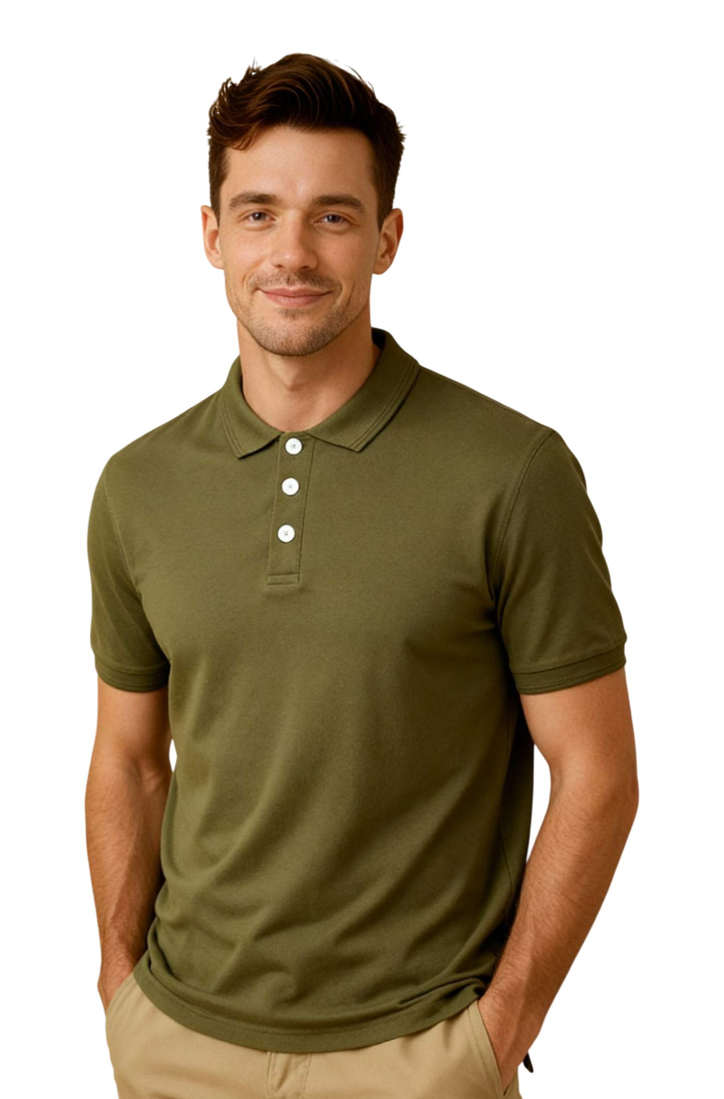 SLN Khaki Polo Neck Slim Fit Short Sleeve T-shirt