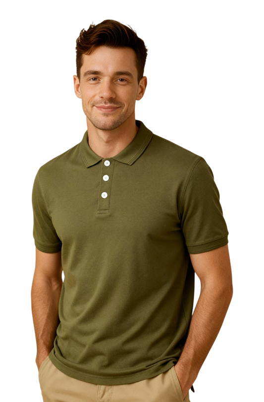 SLN Khaki Polo Neck Slim Fit Short Sleeve T-shirt