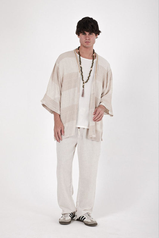 NOPE Buldan Kimono with Straw Detail - Beige