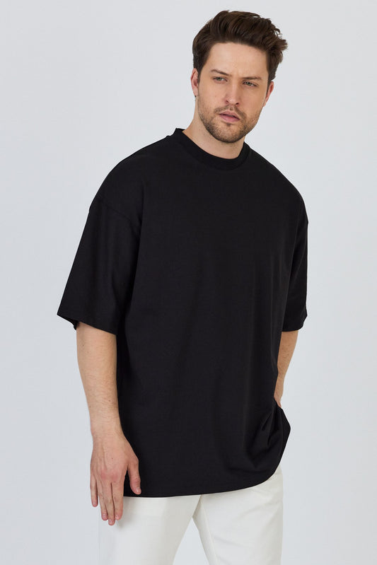 Basic Cotton Crew Neck T-Shirt-Black
