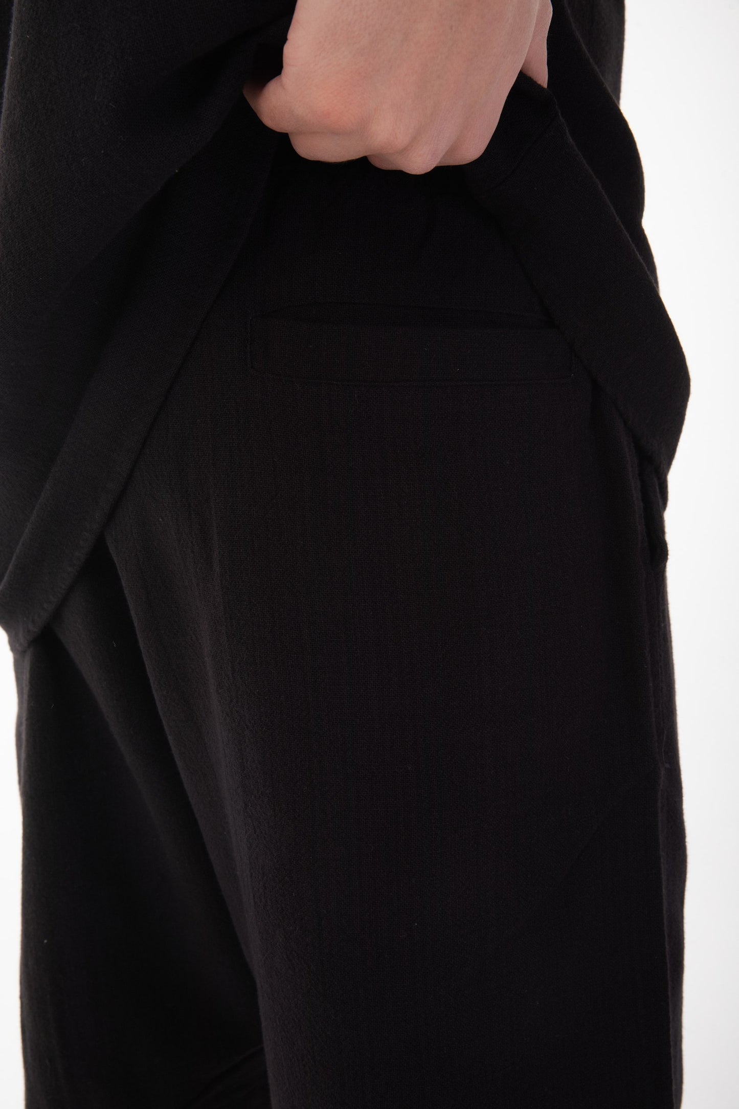 Mandarin Collar Linen Shirt & Shorts Set-Black