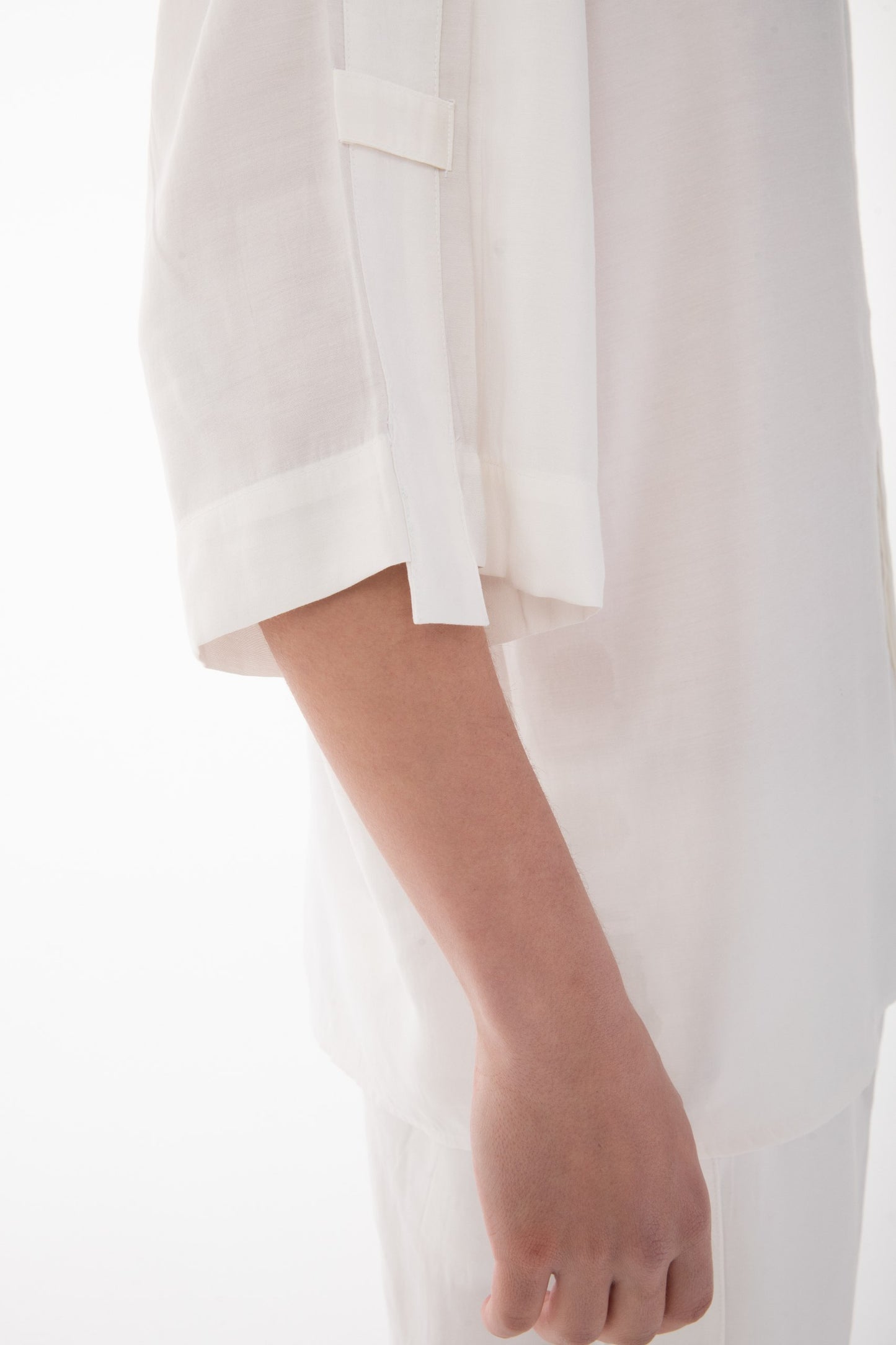 Stand Collar Modal Co-ord Set with Shirt and Shorts Details-White