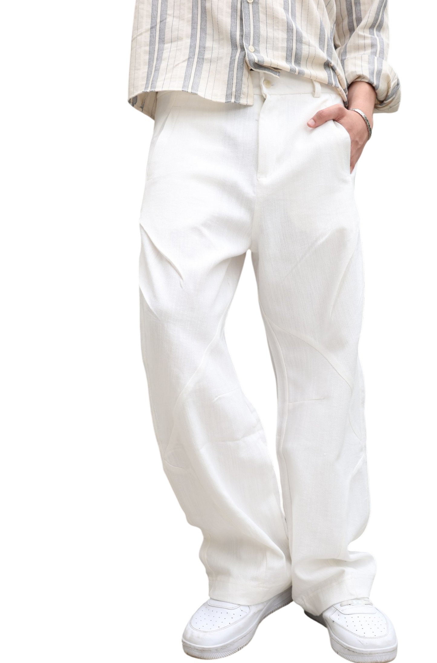 Baggy Pants with Back Pocket - White
