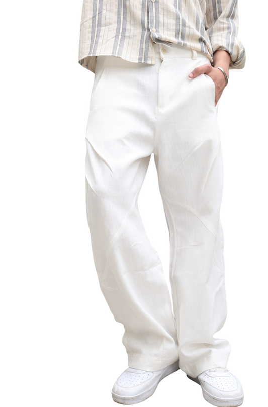 Baggy Pants with Back Pocket - White