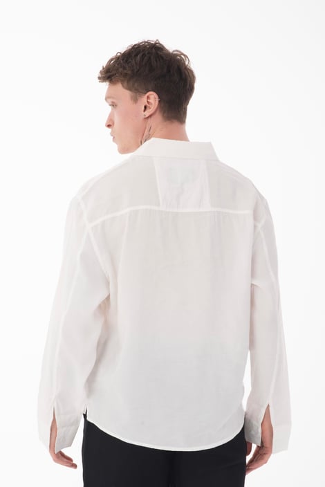 Stand Collar Single Pocket Detailed Long Sleeve Modal Shirt - Ecru